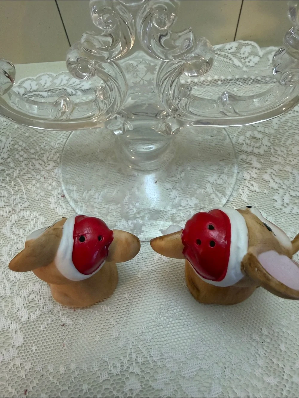 Vintage Christmas Ceramic Mouse Salt & Pepper Shakers with Red Santa Hats